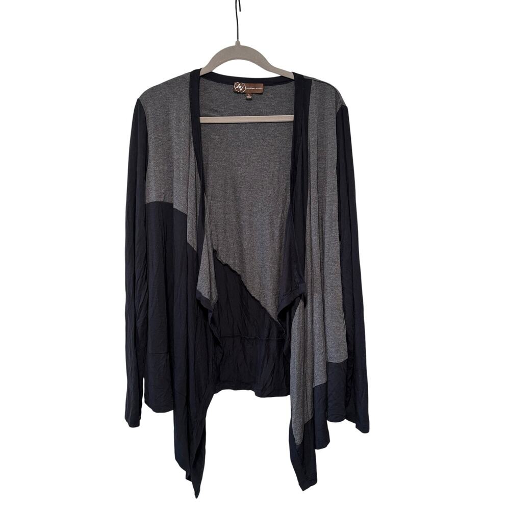 Adrienne Vittadini Women's Draped Open Front Cardigan Black Gray XL - Picture 2 of 9